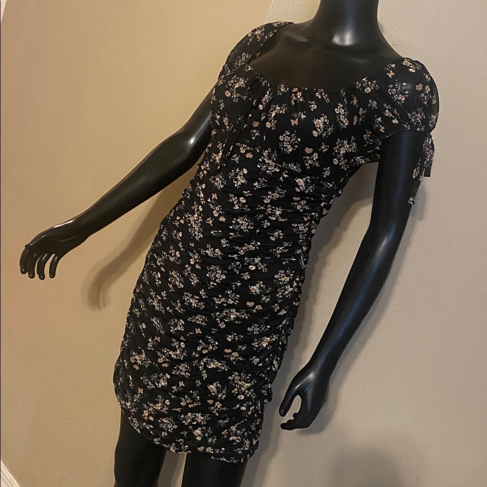Chic Black Floral Mini Dress - Picture 5 of 12